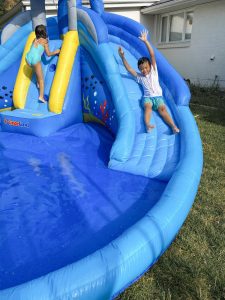 shark tank water slide splash pool kids play